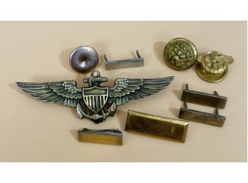 WWII Naval Aviator Wings, Plus Various Pins Buttons And More