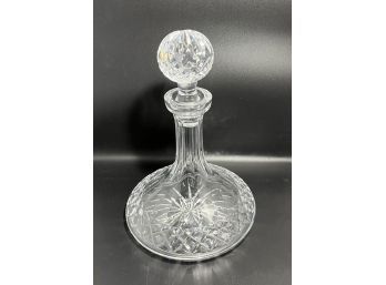 Large Round Crystal Decanter With Intricate Design, 11 Inches Tall