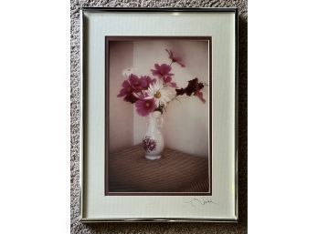 Purple Hued Flowers In Vase Signed By Artist Greg Schleck Matted And Framed (12 1/4 X 16 1/4)