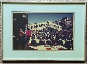 Romantic Dinner In A Beautiful European Town-16.5'x12.5'-Matted And Framed