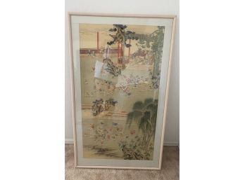 100 Children At Play Asian Watercolor On Silk, Framed