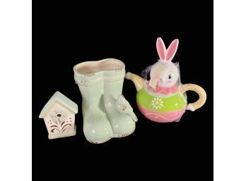 Darling Easter / Spring Theme Home Accents, Including Bunny Teapot