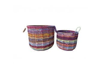 Two Colorful Woven Baskets