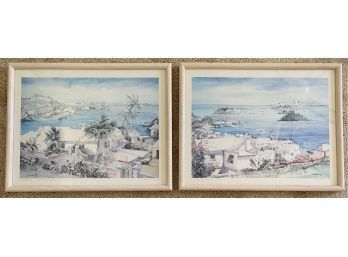 Matching Signed Watercolors Signed By Artist C. Holding 1989, Bermuda Scenery
