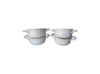 (4) Vintage World Market Textured Stoneware Double Handled Soup Crocks