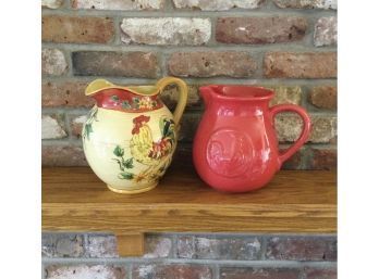 Two Country Chic Rooster Pitchers