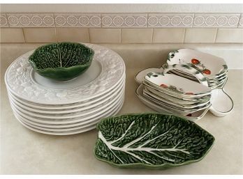 Various Dishes: White Plates Made In Italy, Plus Garden Theme Dishes