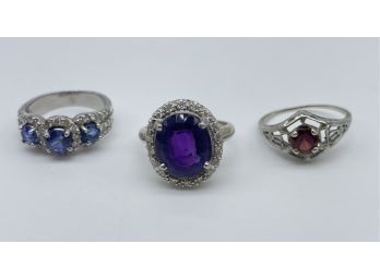 Set Of Three Sparkling Jeweled Rings! (No Marks-costume Jewelry)