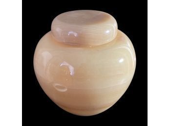 White Peach Color Onyx Urn / Vase With Lid. Stands Approximately 10 Inches