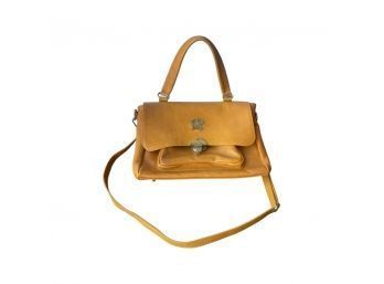 Pratesi Leather Satchel Convertible Shoulder Bag, Yellow. Made In Italy