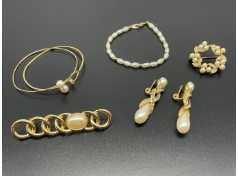 Adorable Pearl Inspired Bracelets, Earrings, And Brooches