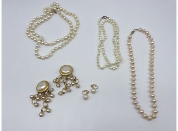 Elegant Faux Pearl Necklaces And Earrings!