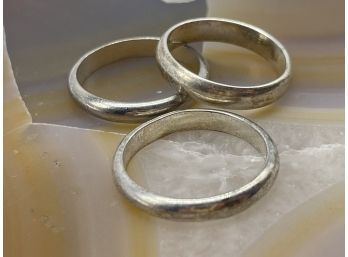 Three .925 Sterling Silver Band Rings. Weighs 6.14 Grams Combined