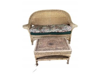 Outdoor Wicker Couch With Two Cushions And Table Set