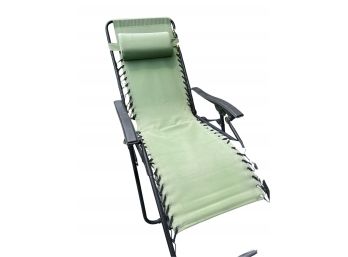 Light Green Fold Out Outdoor Lounge Chair (some Rusting On Sides And Elastic Wear)