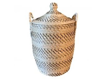 Large Woven Basket With Lid And Handles