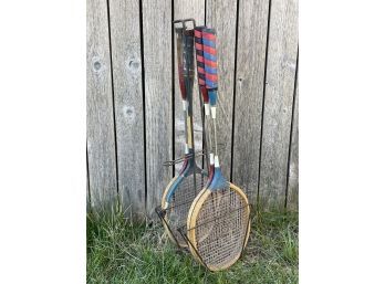 Vintage Badminton Rackets (4) And Stand