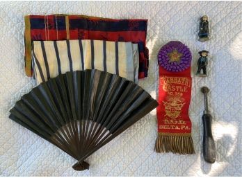 Antique Collectibles, Knights Of The Golden Eagle Ribbon, Scarfs, Fan, Glass Cutter (late 1800s - Early 1920s)