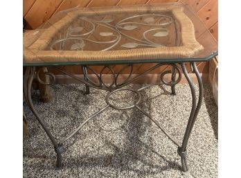 Beautiful Metal And Wicker Side Table And Coffee Table With Removable Glass Top