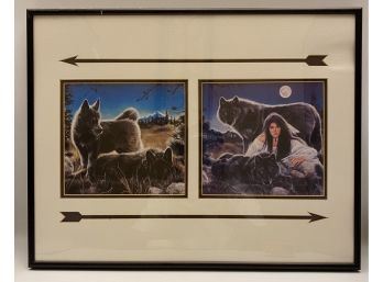 Maija Native Wolf Art In Two Panel Frame With Glass