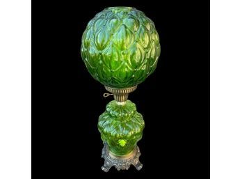 Vintage Mid Century Globe Table Lamp, Made Of Green Glass And Brass