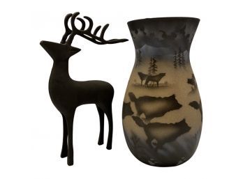 Reindeer Figurine, Plus Candle Holder With Beautiful Woodland Wolf Design