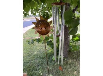 Outdoor Metal Sun Candle Holder And Wind Chimes (Wind Chimes Are 38 Inches Long And Sun Is 55 1/2 Inches Long)