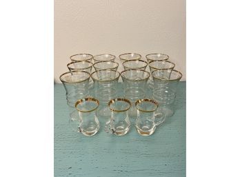 Gold Toned Edged Drinking Glasses (13) And Espresso Cups (3)