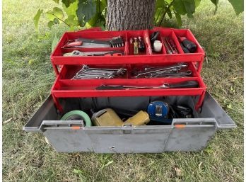 Toolbox With Tools And Hardware Includes (hammer, Wrenches, Screwdriver, Drill (untested)