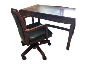 Small Leg Desk With An Oak Stain Finish And Pleather/wooden Office Chair