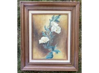 Oil On Canvas Of Beautiful White Flowers, Signed By Artist