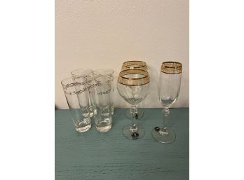 Gold Toned Etched Stemware And Glassware Collection