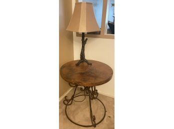 Beautiful Metal Stand Side Table (removable Top) And Wood Lamp