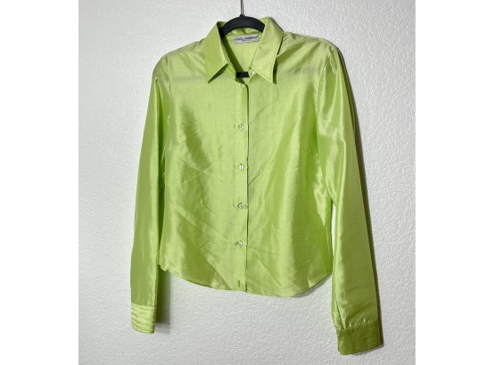 Dolce & Gabbana Light Green Silk Button Down Shirt, Womens Size 44 (24 Inches Long)