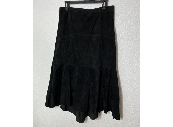 Black Genuine Leather And Suede Long Skirt, Womens Size 6 (35 Inches Long)