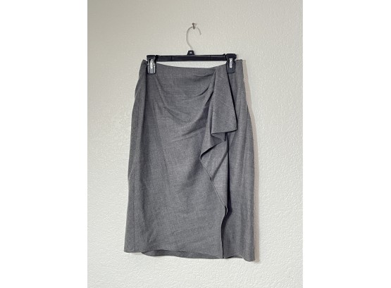 Ralph Lauren Cashmere And Wool Grey Skirt With Ruffled Accent, Womens Size 2 ( 25 1/2 Inches Long)