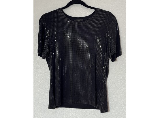 St. John Caviar Black Shirt With Small Square Sequins, Womens Size M (22 Inches Long)