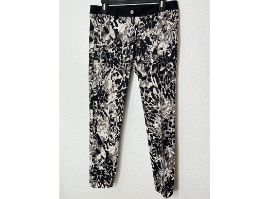 DKNY Black And White Cheetah Print Stretch Pants, Womens Size 6 (35 Inches Long)