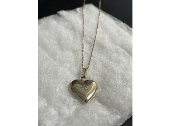 14K GF Gold Heart Locket Necklace With 14K Gold Chain.