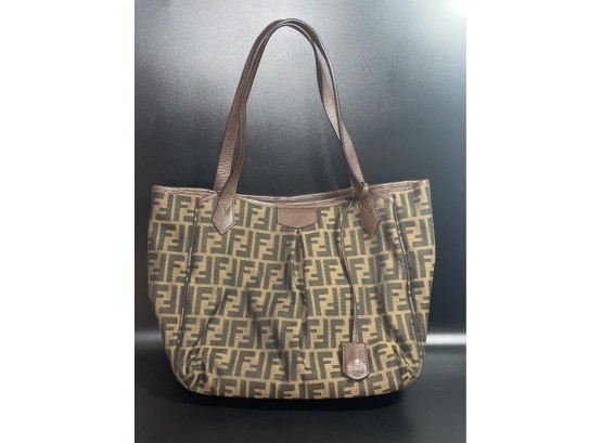 FENDI Brown Tote With Leather Shoulder Straps.