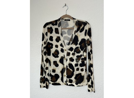 Versace Button Down Black And Brown Spotted Cardigan, Womens Size 44 (26 Inches Long)