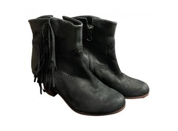 Sam Edelman, Black Ankle Boots With Fringe Details. Womens Size 8