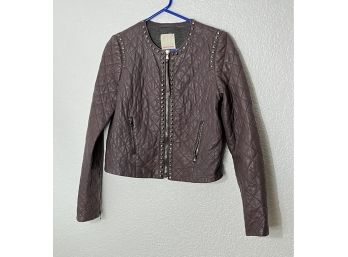 Brown Jacket Made From Genuine Lamb Leather With Studded Accents. Made By Rebecca Taylor, Size Medium