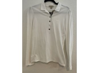 Burberry Brit White Collard Long Sleeve Polo Size Medium