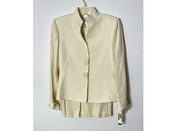 Tahari Arthur S. Levine Matching Cream Colored Button Up Jacket And Zipper Skirt
