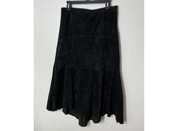 Black Genuine Leather And Suede Long Skirt, Womens Size 6 (35 Inches Long)