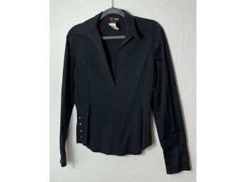Versace Sport Black Half Button Down Long Sleeve Shirt, Womens Size M (26 Inches Long)