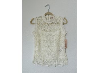 Nanette Lepore White Lace Zip Up Up Shirt With White Chiffon Underlay, Womens Size XS (25 Inches Long)