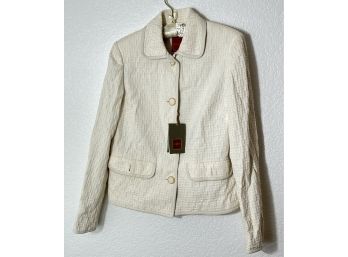 Cole Haan City White Button Jacket With Lamb Skin Trim, Womens Size 6 (23 Inches Long)