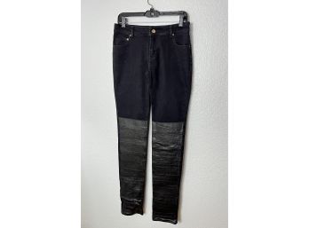 Black Jeans With Leather Accents From The Knee Down. Made By Avelon Jean, Size 29/34